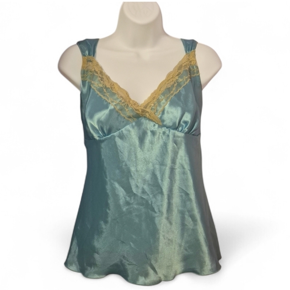 Rue21 Sky Blue Satin Camisole with Cream Lace